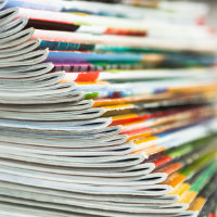stack of colorful magazines