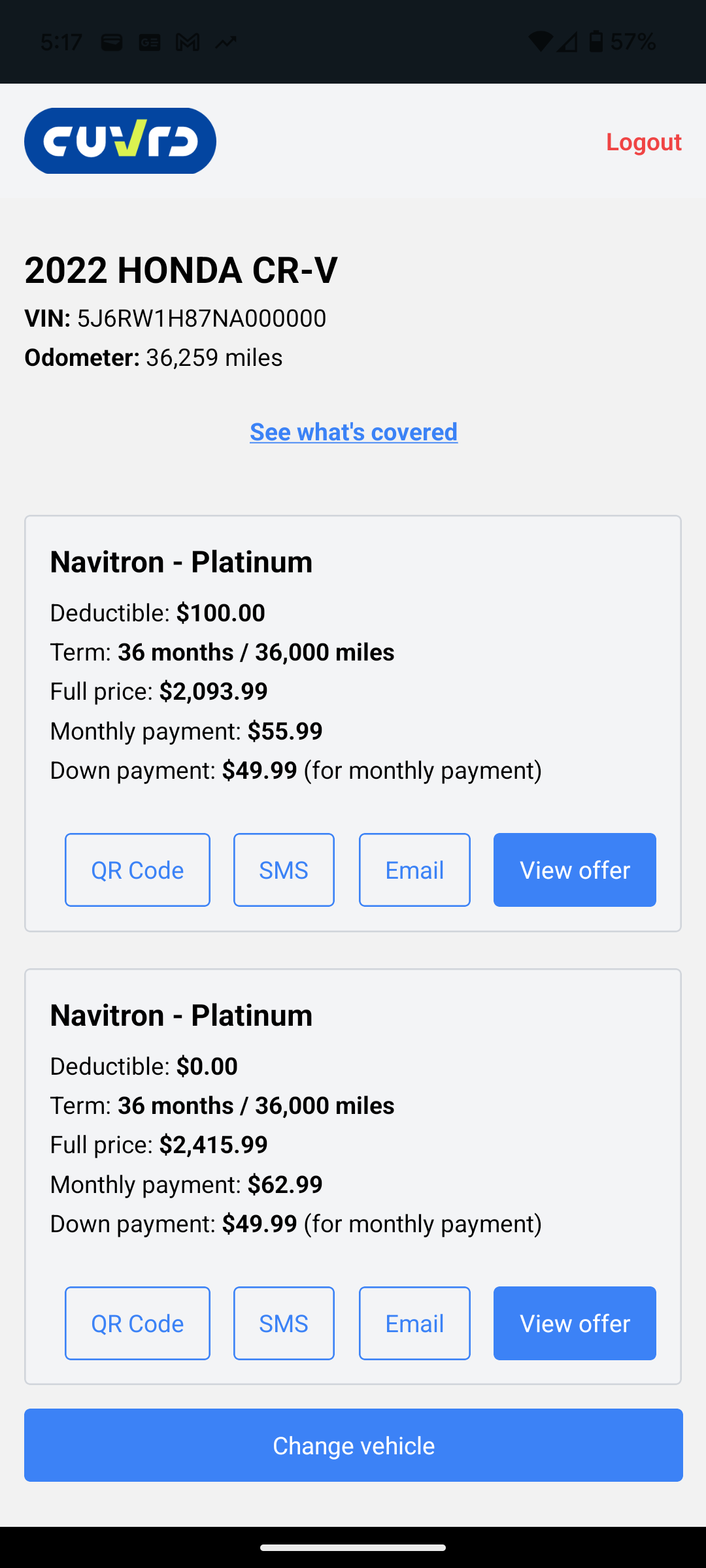 Cuvrd mobile app on an iPhone