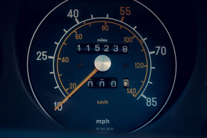 Close up of a high mileage odometer